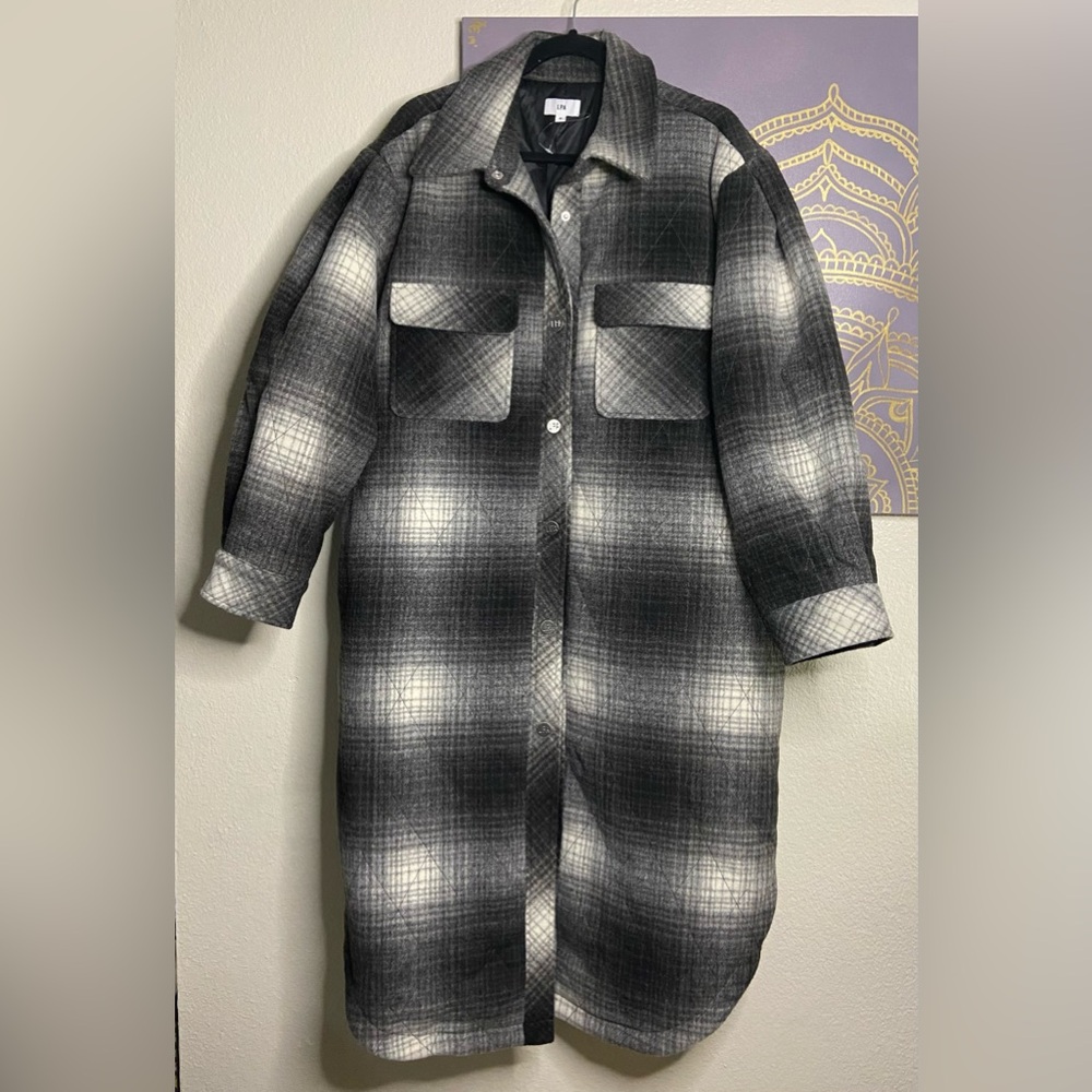 REVOLVE LPA Long Plaid Button Down Coat